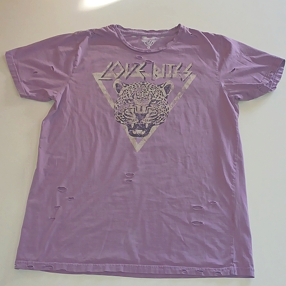Women's Large oversized distressed tshirt love bites leopard country deep